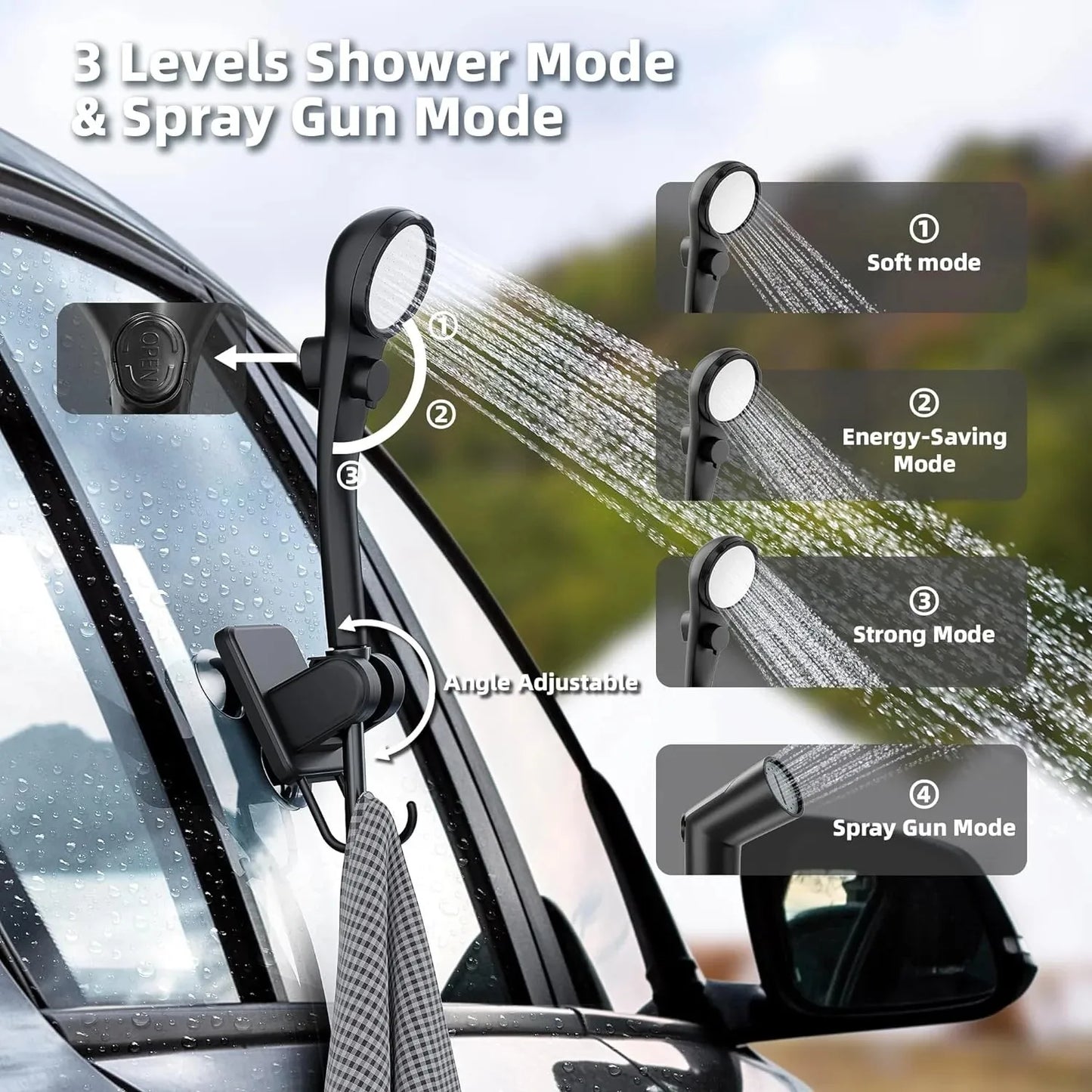 Upgrade 6000mAh Rechargeable Portable Camping Shower, 5 Gallon Collapsible Bucket, LED Display, Multiple Spray Modes, Hiking