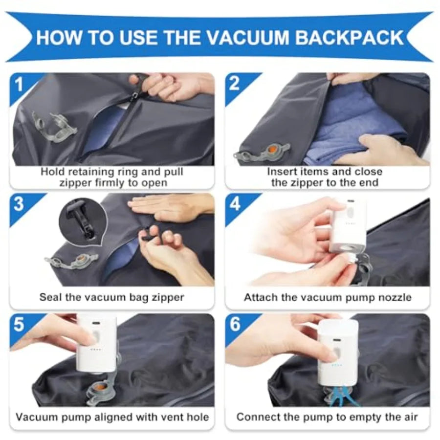 Vacuum Backpack Travel with PumpTravel Backpack with Vacuum System For Women Men Carry On Backpack Hiking Backpack Waterproof O