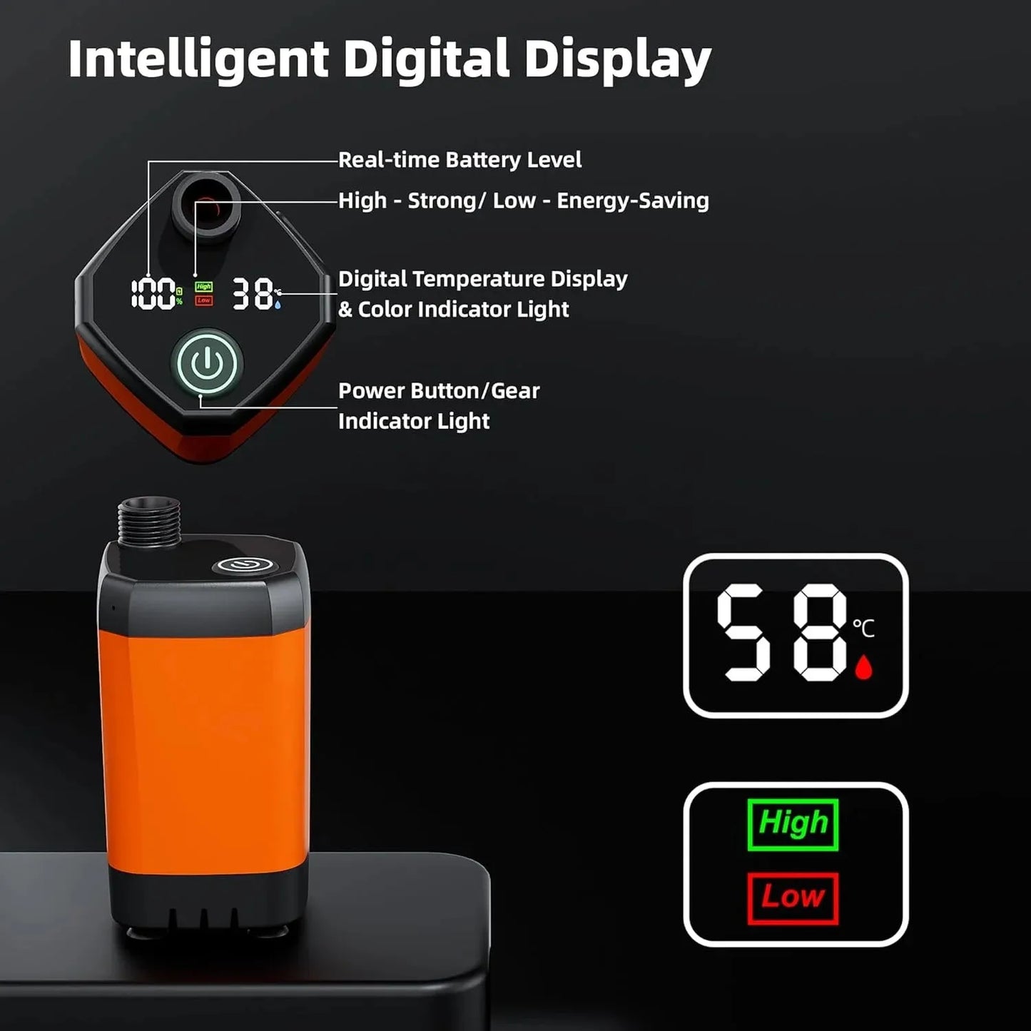 Upgrade 6000mAh Rechargeable Portable Camping Shower, 5 Gallon Collapsible Bucket, LED Display, Multiple Spray Modes, Hiking